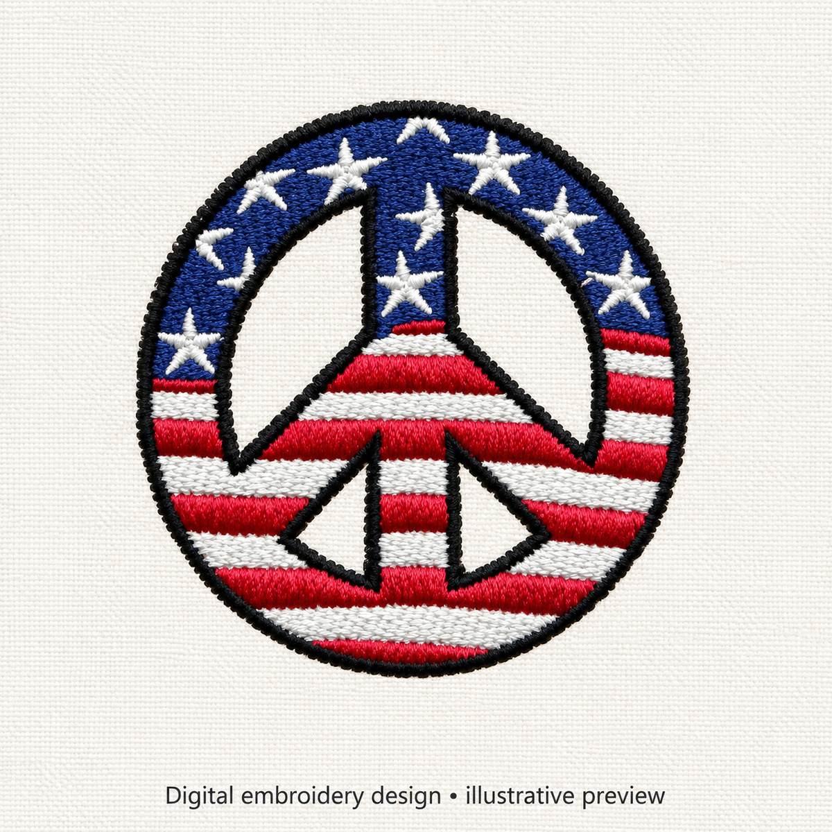 Illustrative preview of American Flag Peace Sign Embroidery Design.