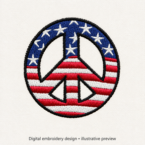 Illustrative preview of American Flag Peace Sign Embroidery Design.
