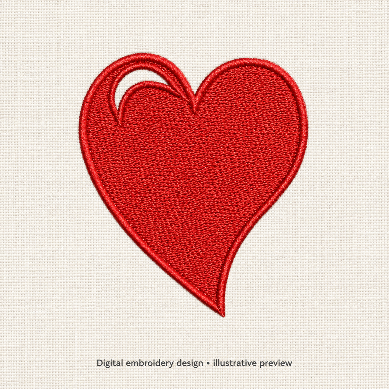 Illustrative preview of Red Curved Heart Embroidery Design.