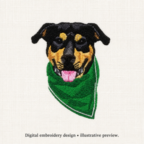 Illustrative preview of Dog Head with Green Bandana Embroidery Design.