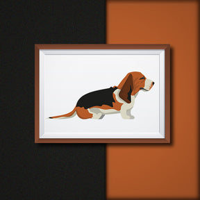 Tri Color Side View Basset Hound Dog Vector Art