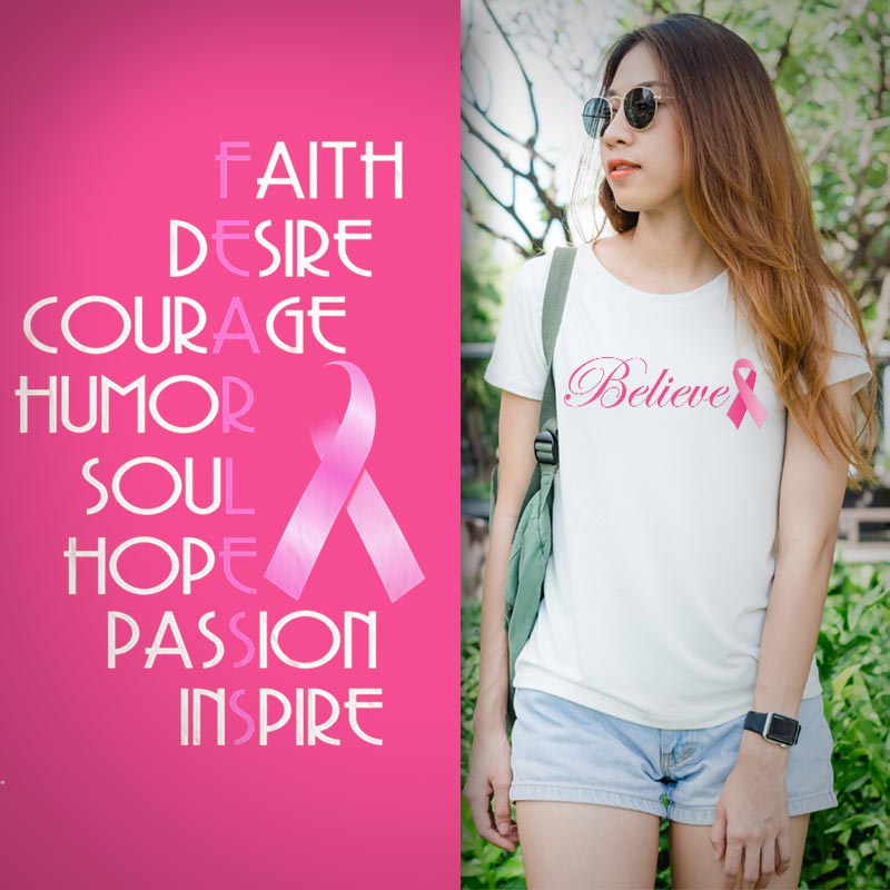 Elegant Believe Breast Cancer Ribbon Vector Art