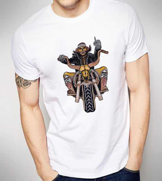 Spirited Skeleton Biker Embroidery Design
