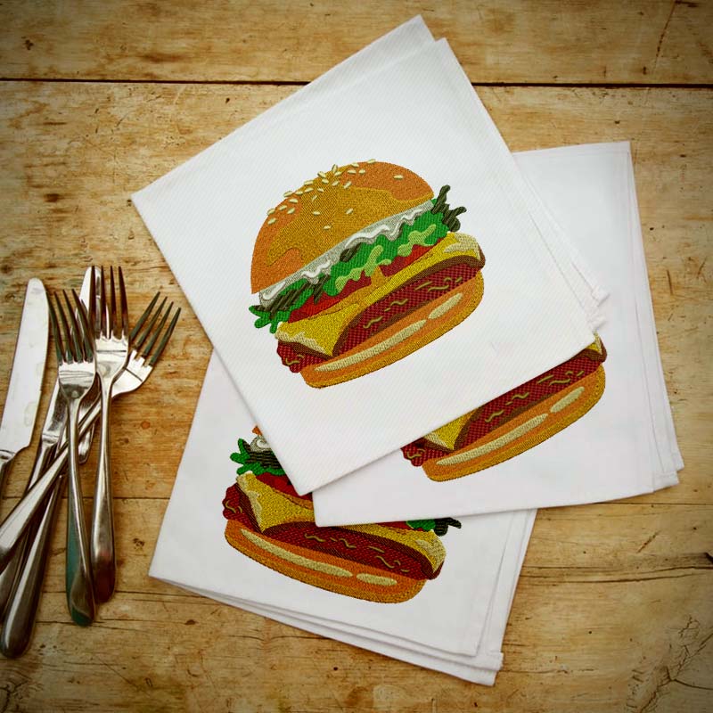 Burger Embroidery Design – Fast Food Patch