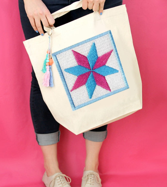 Pink & Blue Star Quilt Block Embroidery Design