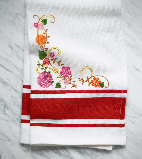 Multicolored Floral Vine Corner Embroidery Design