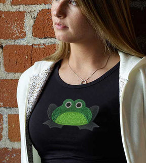 Cute Green Frog Embroidery Design