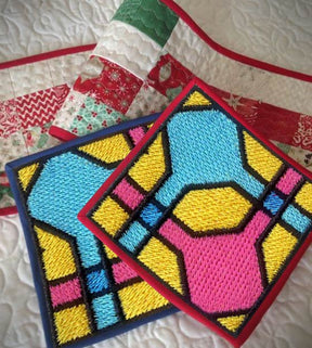 Stellar Pink & Blue Geometric Square Embroidery Design