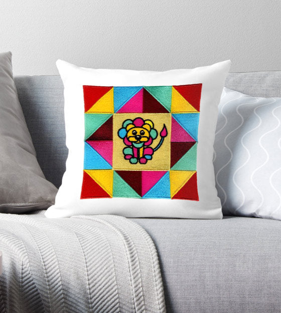 Exotic Bright Color Geometric Lion Embroidery Design