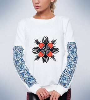 Bold Black & Red Floral Geometric Embroidery Design