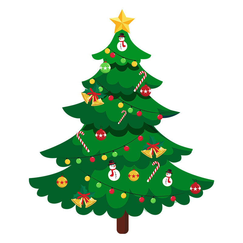 Decorated Tree with Snowman Bauble Christmas Vector Art