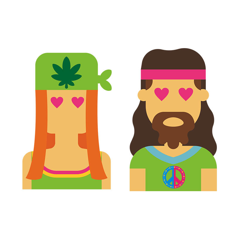 Beloved Heart Eyed Hippie Couple Vector Art