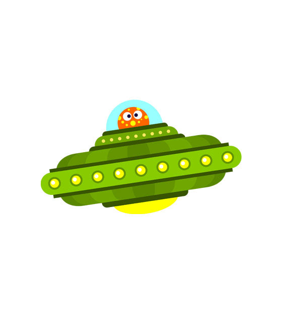 Eerie Green Extraterrestrial Flying Saucer UFO Orange Alien Head