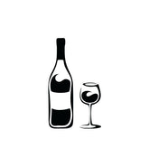 Full Wine Bottle and Glass Silhouette Art