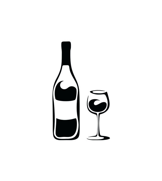 Full Wine Bottle and Glass Silhouette Art
