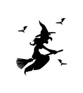 Mystique Witch Riding Broom Halloween Silhouette Art