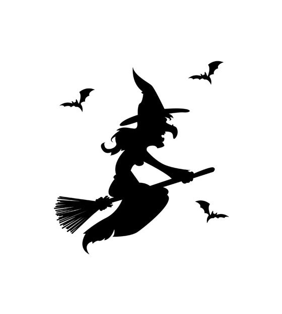 Mystique Witch Riding Broom Halloween Silhouette Art