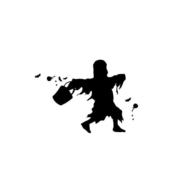 Halloween Kid Holding Candies Silhouette Art