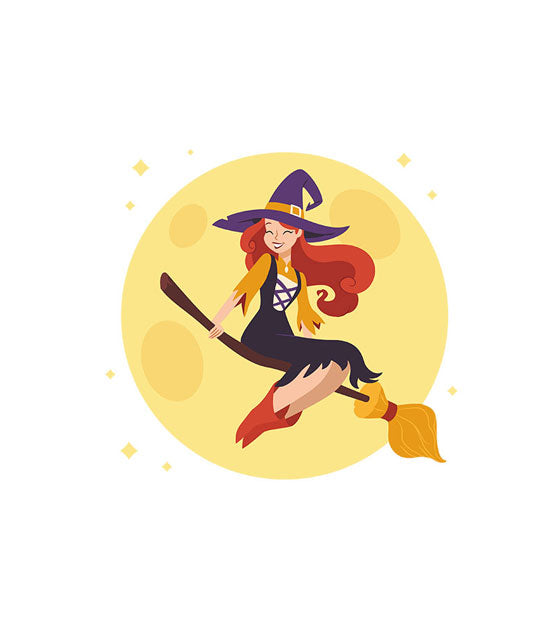 Lavish Witch Riding Broom Halloween Vector Art