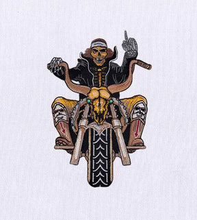 Spirited Skeleton Biker Embroidery Design