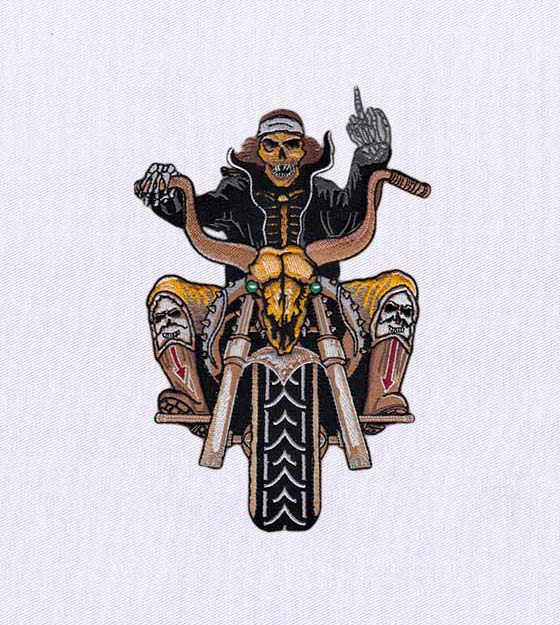Spirited Skeleton Biker Embroidery Design