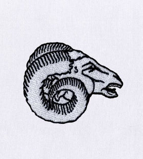 Monotone Ram Skull Embroidery Design