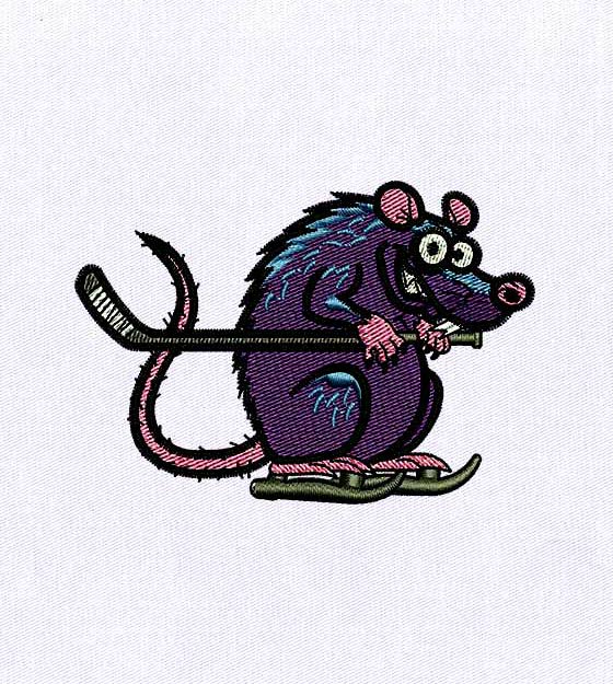 Quirky Rat Hockey Player Embroidery Design