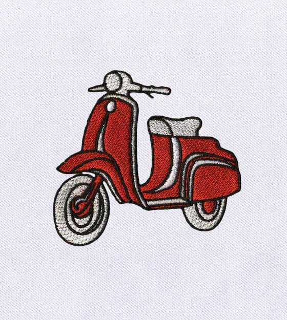 Picturesque Petite Red Vespa Embroidery Design