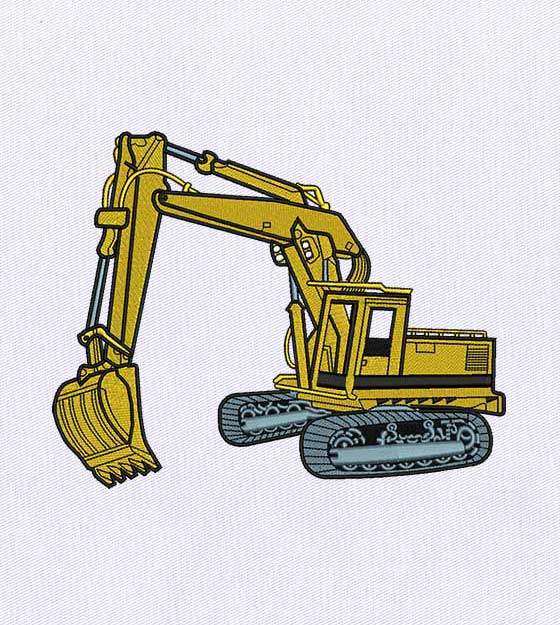 Vibrant Yellow Excavator Embroidery Design