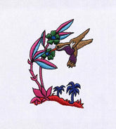 Exotic Flowers and the Hummingbird Embroidery Design