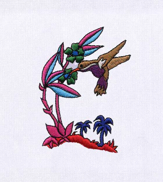 Exotic Flowers and the Hummingbird Embroidery Design