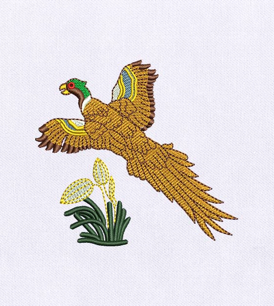 Flying Golden Pheasant Embroidery Design