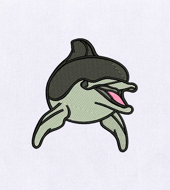 Chirpy Gray Dolphin Embroidery Design