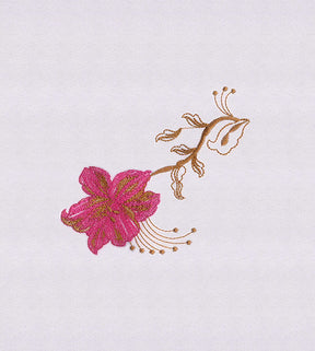 Leaf Accented Pink Flower Embroidery Design