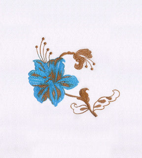 Leaf Accenting Cyan Flower Embroidery Design
