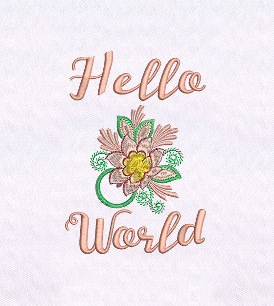 Hello World Proclaiming Flower Embroidery Design