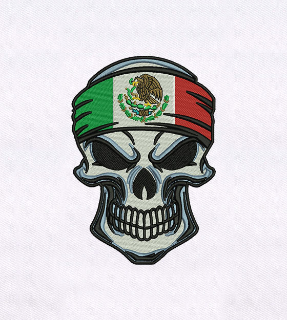 Mexican Flared Patriotic Skull Embroidery Design