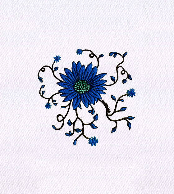 Vines Spreading Blue Flower Embroidery Design
