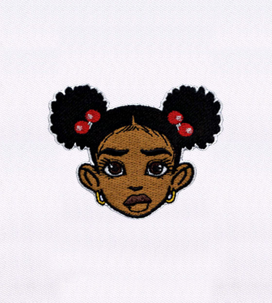 Twin Bun Haired Little Girl Embroidery Design