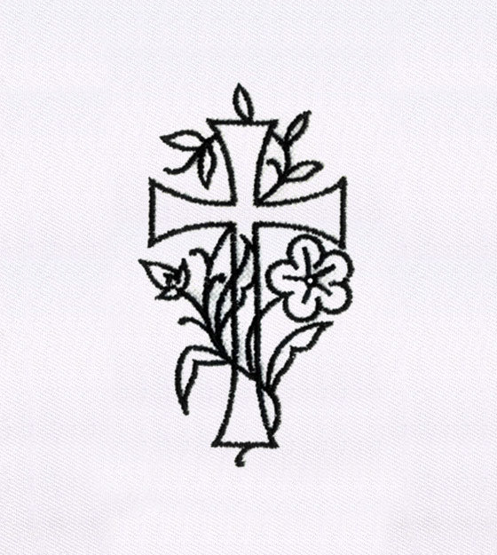 Cross Intertwined with Flower Embroidery Design