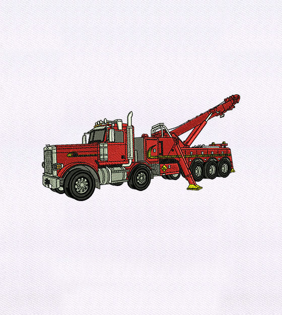 Large Red Crane Truck Embroidery Design