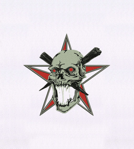Wooden Stakes Pierced Drooling Skull Embroidery Design