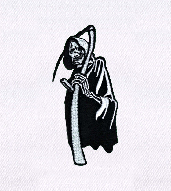 Black and White Hooded Grim Reaper Embroidery Design