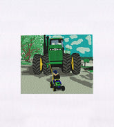 Young Boy and Green Tractor Embroidery Design