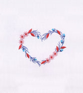 Flower Decorated Red & Blue Heart Embroidery Design