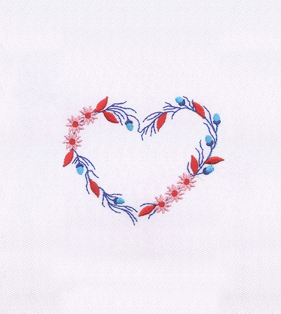 Flower Decorated Red & Blue Heart Embroidery Design