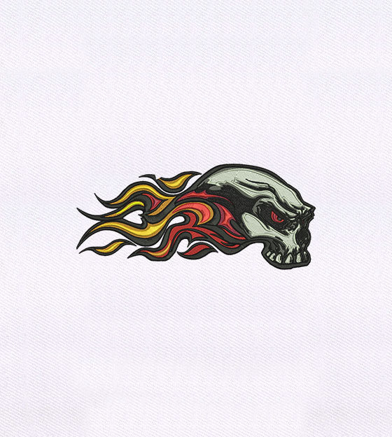 Fiery and Agitated Teeth Baring Skull Embroidery Design