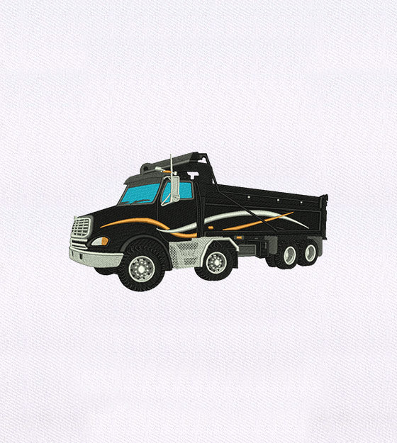 Detailed Black Freight Truck Embroidery Design