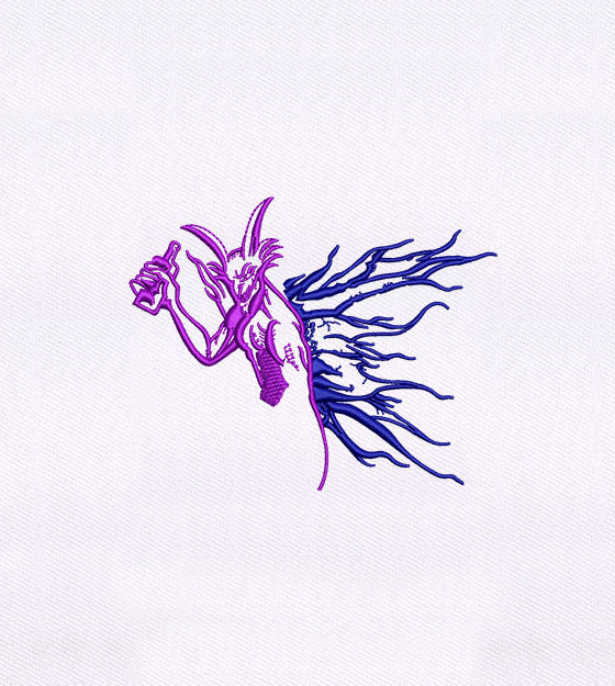 Alcohol Guzzling Purple Devil Puff Embroidery Design