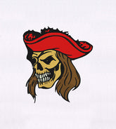Red Hat Wearing Skull Pirate Embroidery Design